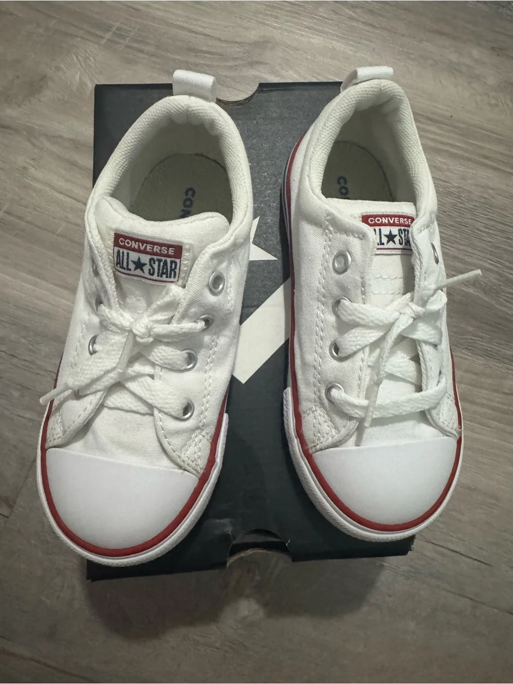 Converse Kids White Canvas Low Top Sneakers with Red Trim